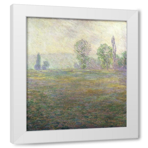 A Meadow in Giverny White Modern Wood Framed Art Print by Monet, Claude