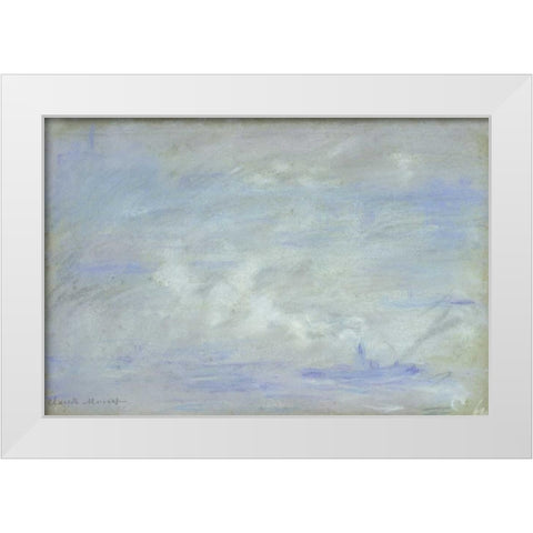 Boat on the Thames, Impression of Mist White Modern Wood Framed Art Print by Monet, Claude