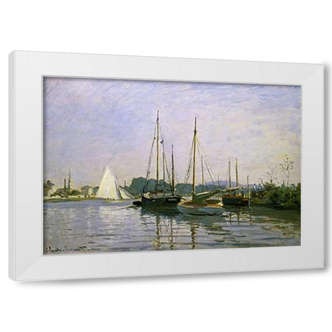 Boats: Regatta at Argenteuil c. 1872-73 White Modern Wood Framed Art Print by Monet, Claude