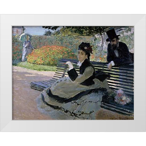 Camille Monet on a Garden Bench White Modern Wood Framed Art Print by Monet, Claude