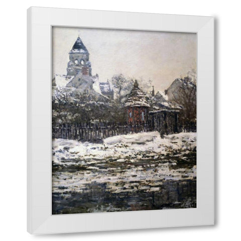 Church at Vetheuil, Winter White Modern Wood Framed Art Print by Monet, Claude
