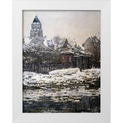 Church at Vetheuil, Winter White Modern Wood Framed Art Print by Monet, Claude