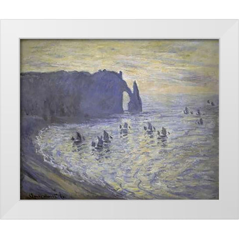 Cliffs at Etretat White Modern Wood Framed Art Print by Monet, Claude