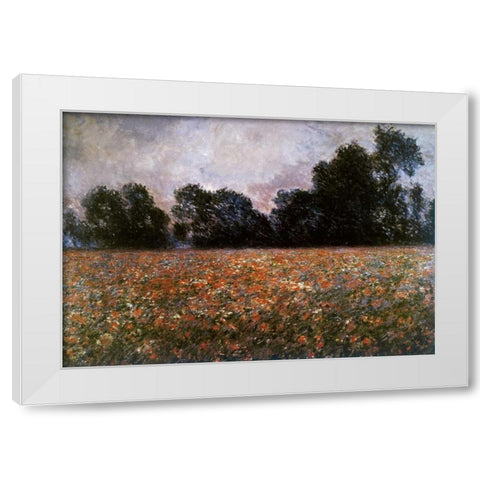 Field of Wild Poppies White Modern Wood Framed Art Print by Monet, Claude
