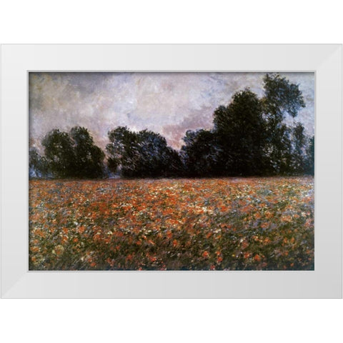 Field of Wild Poppies White Modern Wood Framed Art Print by Monet, Claude