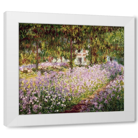 Garden at Giverny White Modern Wood Framed Art Print by Monet, Claude