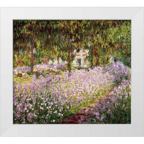 Garden at Giverny White Modern Wood Framed Art Print by Monet, Claude