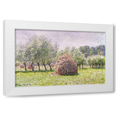 Haystack White Modern Wood Framed Art Print by Monet, Claude