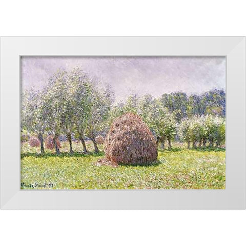 Haystack White Modern Wood Framed Art Print by Monet, Claude