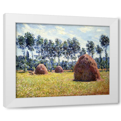 Haystacks at Giverny White Modern Wood Framed Art Print by Monet, Claude
