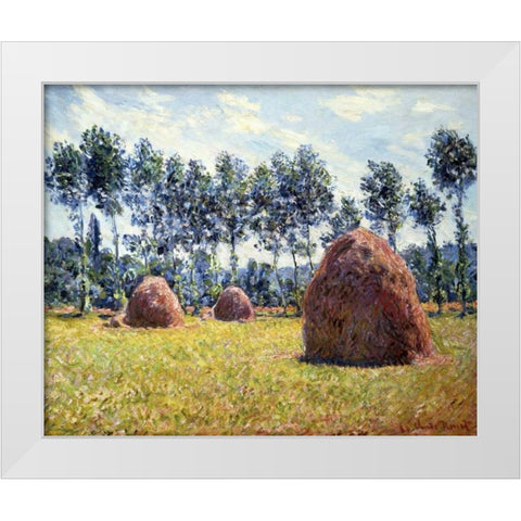 Haystacks at Giverny White Modern Wood Framed Art Print by Monet, Claude