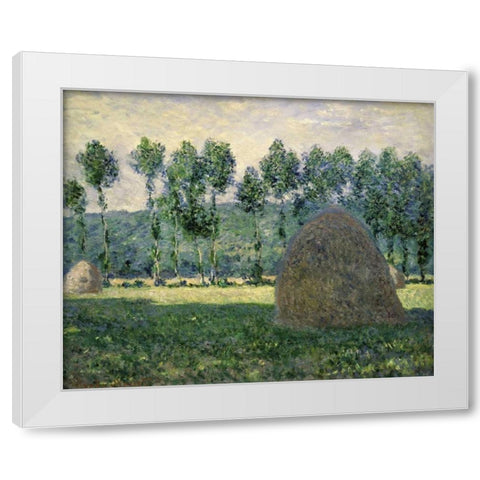 Haystacks Near Giverny White Modern Wood Framed Art Print by Monet, Claude