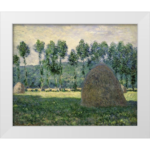 Haystacks Near Giverny White Modern Wood Framed Art Print by Monet, Claude