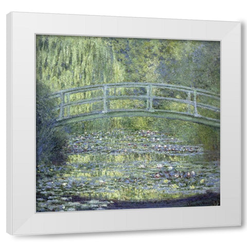 Japanese Bridge White Modern Wood Framed Art Print by Monet, Claude