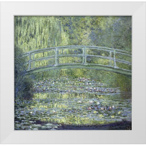 Japanese Bridge White Modern Wood Framed Art Print by Monet, Claude