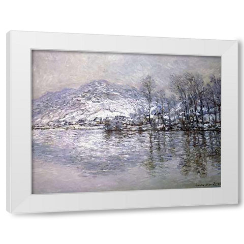The Seine at Port-Villez, Snow Effect White Modern Wood Framed Art Print by Monet, Claude