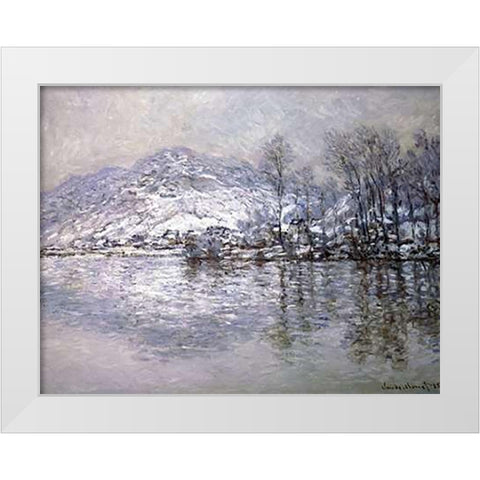 The Seine at Port-Villez, Snow Effect White Modern Wood Framed Art Print by Monet, Claude