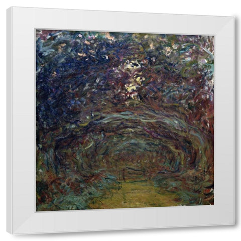 LAllee des rosiers a Giverny White Modern Wood Framed Art Print by Monet, Claude