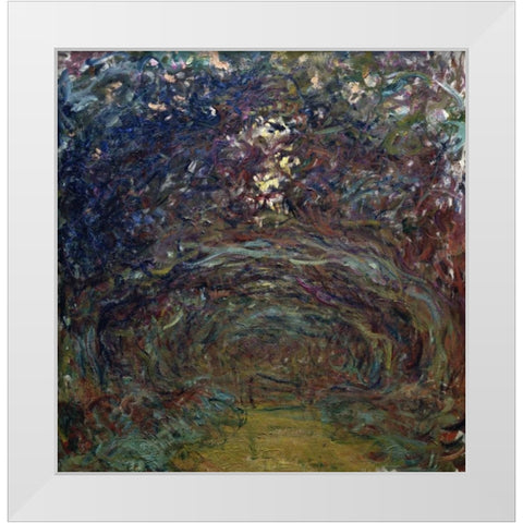 LAllee des rosiers a Giverny White Modern Wood Framed Art Print by Monet, Claude
