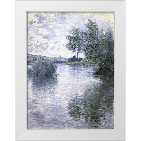 The Seine at Vetheuil White Modern Wood Framed Art Print by Monet, Claude