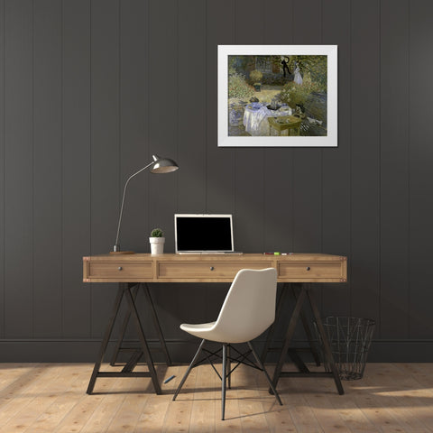 Lunch White Modern Wood Framed Art Print by Monet, Claude