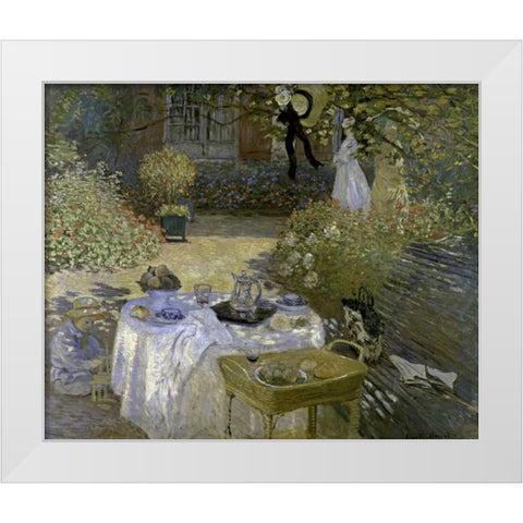 Lunch White Modern Wood Framed Art Print by Monet, Claude