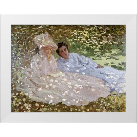 Madame Monet in the Garden White Modern Wood Framed Art Print by Monet, Claude
