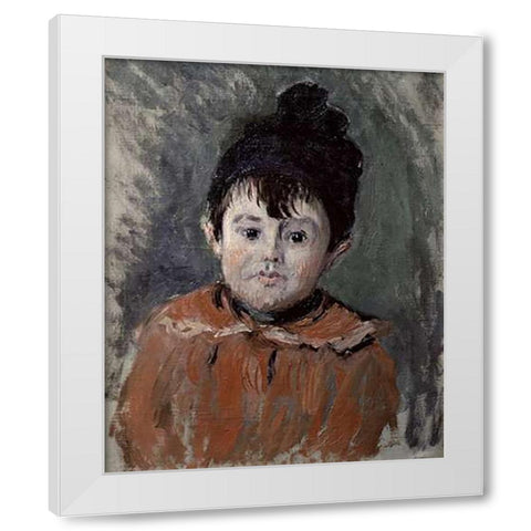 Michel Monet in a Pompom Hat, 1880 White Modern Wood Framed Art Print by Monet, Claude