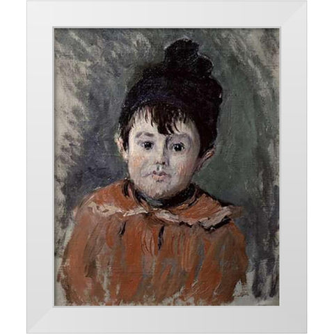 Michel Monet in a Pompom Hat, 1880 White Modern Wood Framed Art Print by Monet, Claude