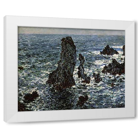 Rocks at Belle Isle White Modern Wood Framed Art Print by Monet, Claude