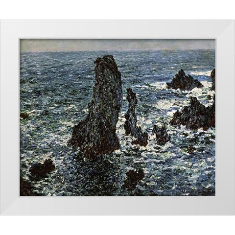 Rocks at Belle Isle White Modern Wood Framed Art Print by Monet, Claude