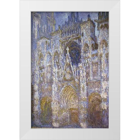 Rouen Cathedral: The Portal, Morning Sun White Modern Wood Framed Art Print by Monet, Claude
