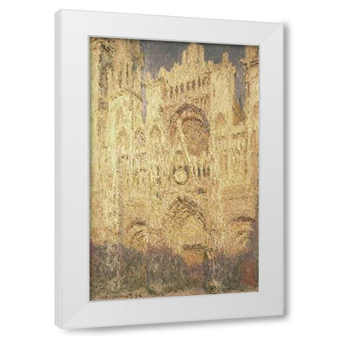 Rouen Cathedral in the Evening White Modern Wood Framed Art Print by Monet, Claude