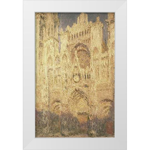 Rouen Cathedral in the Evening White Modern Wood Framed Art Print by Monet, Claude