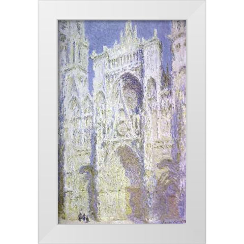 Rouen Cathedral: West Facade, Sunlight White Modern Wood Framed Art Print by Monet, Claude