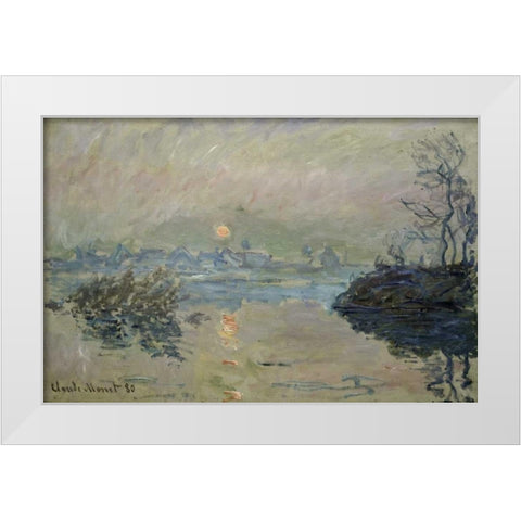 Setting Sun - Soleil couchant White Modern Wood Framed Art Print by Monet, Claude