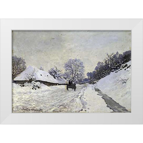 Snow-Covered Road at Honfleur White Modern Wood Framed Art Print by Monet, Claude
