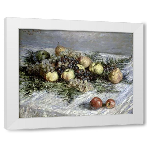 Still Life with Pears and Grapes White Modern Wood Framed Art Print by Monet, Claude