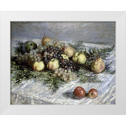 Still Life with Pears and Grapes White Modern Wood Framed Art Print by Monet, Claude
