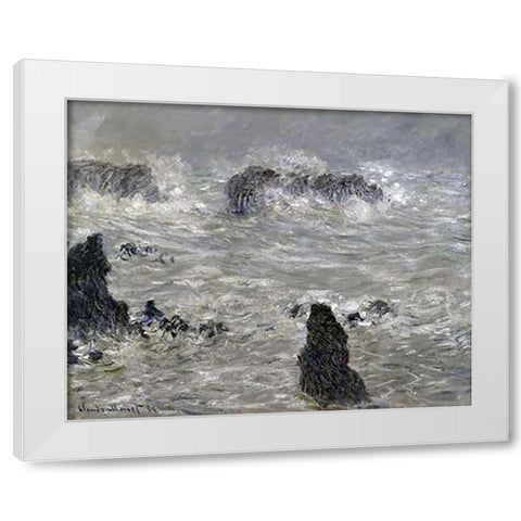 Storm Off the Coast of Belle Isle White Modern Wood Framed Art Print by Monet, Claude