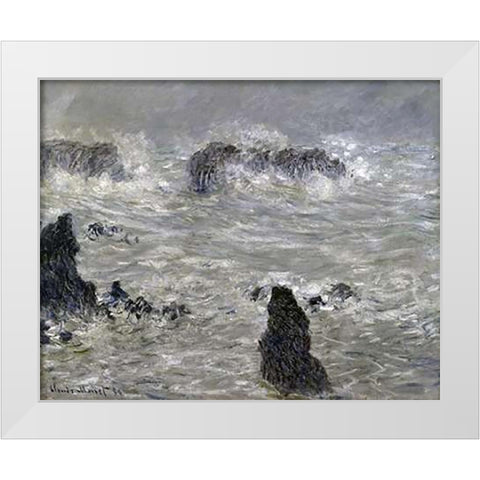 Storm Off the Coast of Belle Isle White Modern Wood Framed Art Print by Monet, Claude