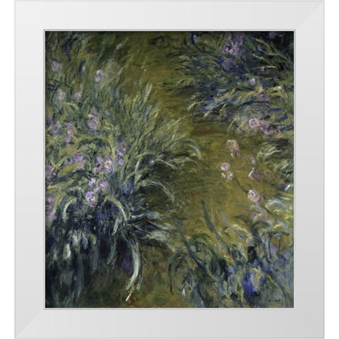 The Path Through the Irises White Modern Wood Framed Art Print by Monet, Claude