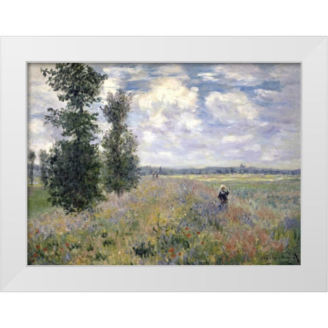 The Poppy Field, Argenteuil White Modern Wood Framed Art Print by Monet, Claude
