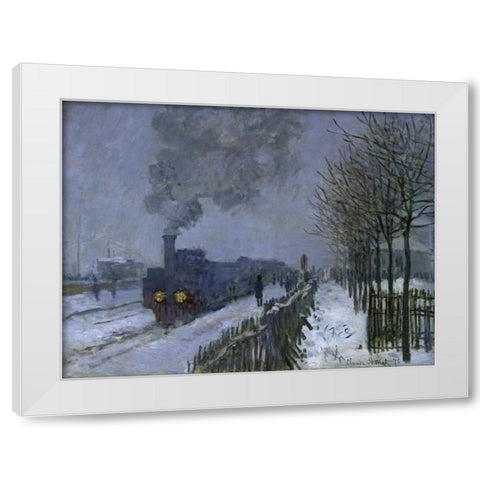 Train in the Snow, 1875 White Modern Wood Framed Art Print by Monet, Claude