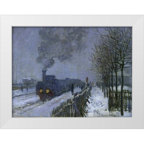 Train in the Snow, 1875 White Modern Wood Framed Art Print by Monet, Claude