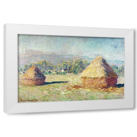 Two Haystacks White Modern Wood Framed Art Print by Monet, Claude