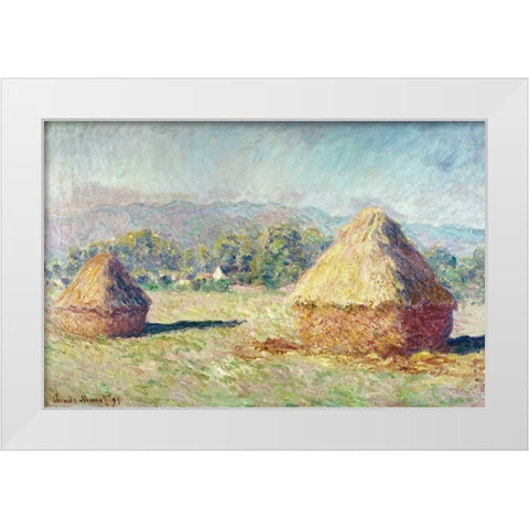 Two Haystacks White Modern Wood Framed Art Print by Monet, Claude