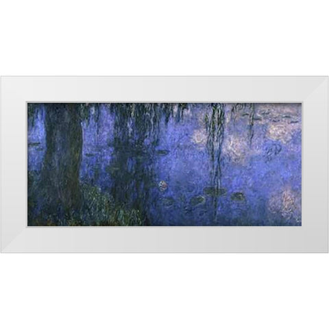 Water Lilies: Morning with Willows, c. 1918-26 (left panel) White Modern Wood Framed Art Print by Monet, Claude