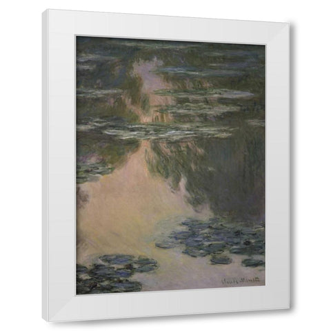 Water Lilies - with Willows White Modern Wood Framed Art Print by Monet, Claude