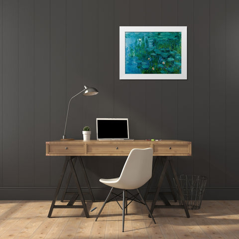 Water Lilies, c.1918-21 White Modern Wood Framed Art Print by Monet, Claude